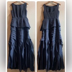 Halston Heritage Ruffle Flounced Evening Black Dress Formal Gown Sz 6